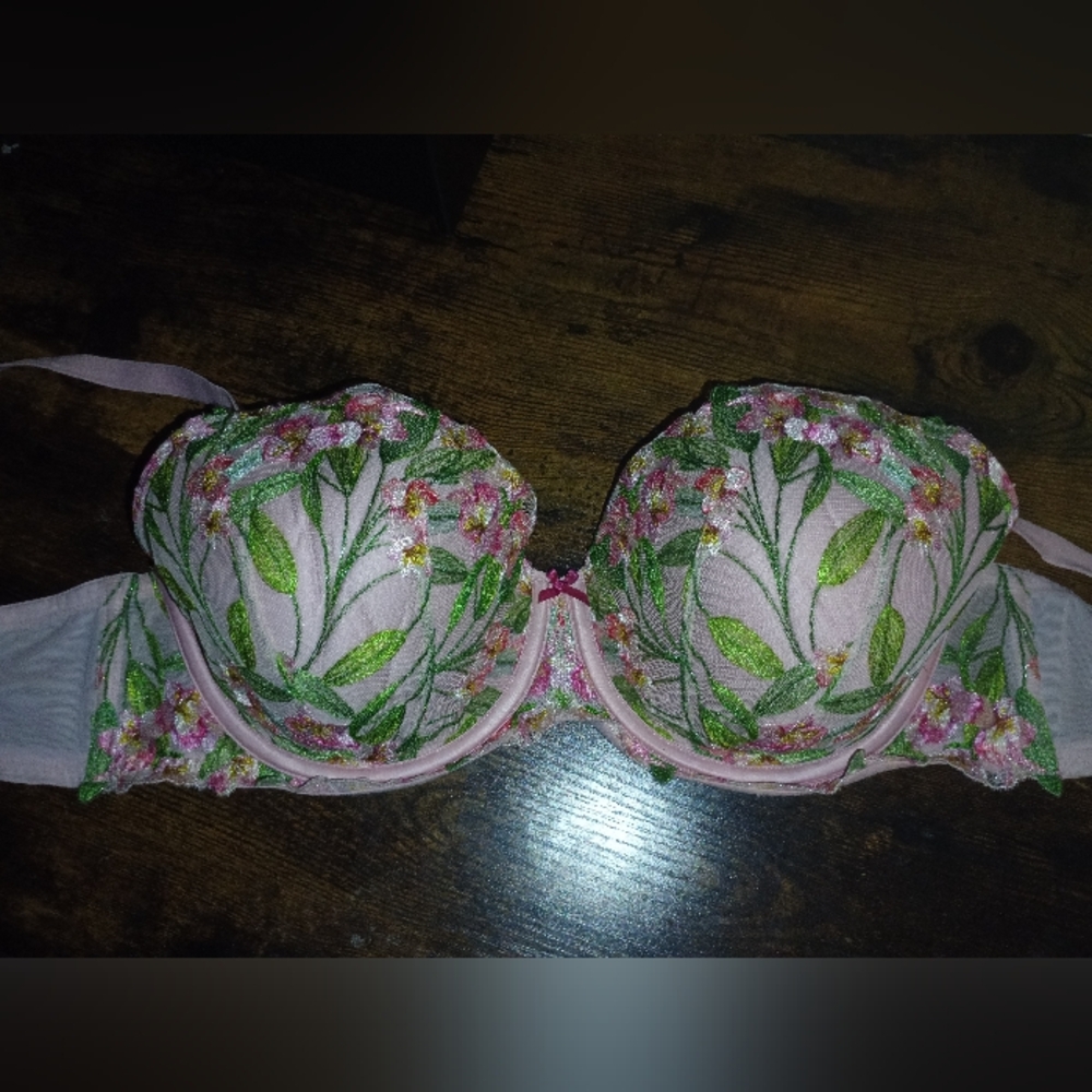 Floral Lace Bra - Pink and Green